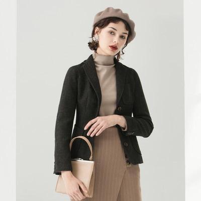 Bailuyu Damska Marynarka Garniturowa Retro z Klapami z Mieszanki Wełny