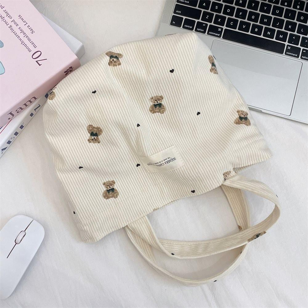 Cozy Corduroy Bear Tote Bag For Women In Soft Colors Ideal For Work And Outings