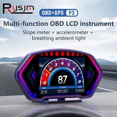 Ized P3 HUD OBD2 GPS Car Head Up Display Windshield Car Speedometer Slope Gauge Overspeed Temp Voltage RPM Security Alarm
