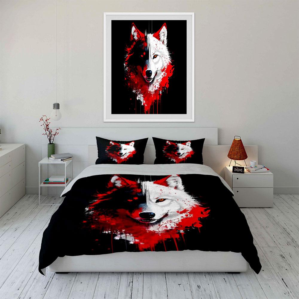 Dual-Tone Wolf Art Prints Soft Skin-Friendly Bedding Set Includes 1 Duvet Cover And 2 Pillowcase Gift