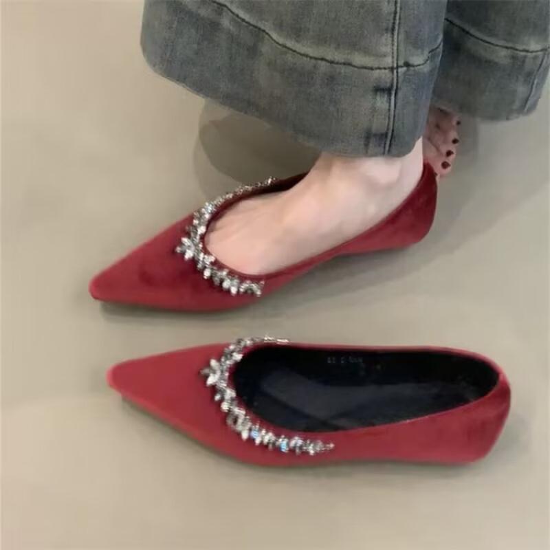 Fashion 2025 New Women  Flats Shoes Fashion Crystal Pointed Toe Shoes Laides Comfort Soft Sole Wedding Party Shoes