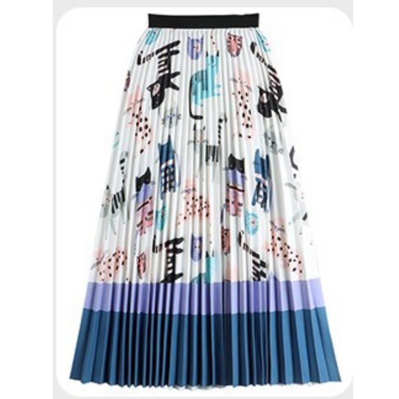 

DX~~ Новая ретро-юбка с цифровым принтом, женская тонкая миди-плиссированная юбка трапециевидной формы с высокой талией One size
