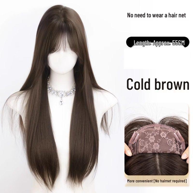 Parrucca Lunga Liscia Nera per Donna - Top Senza Cuciture, Soffice, Volumizzante, per Uso Quotidiano, Senza Rete per Capelli