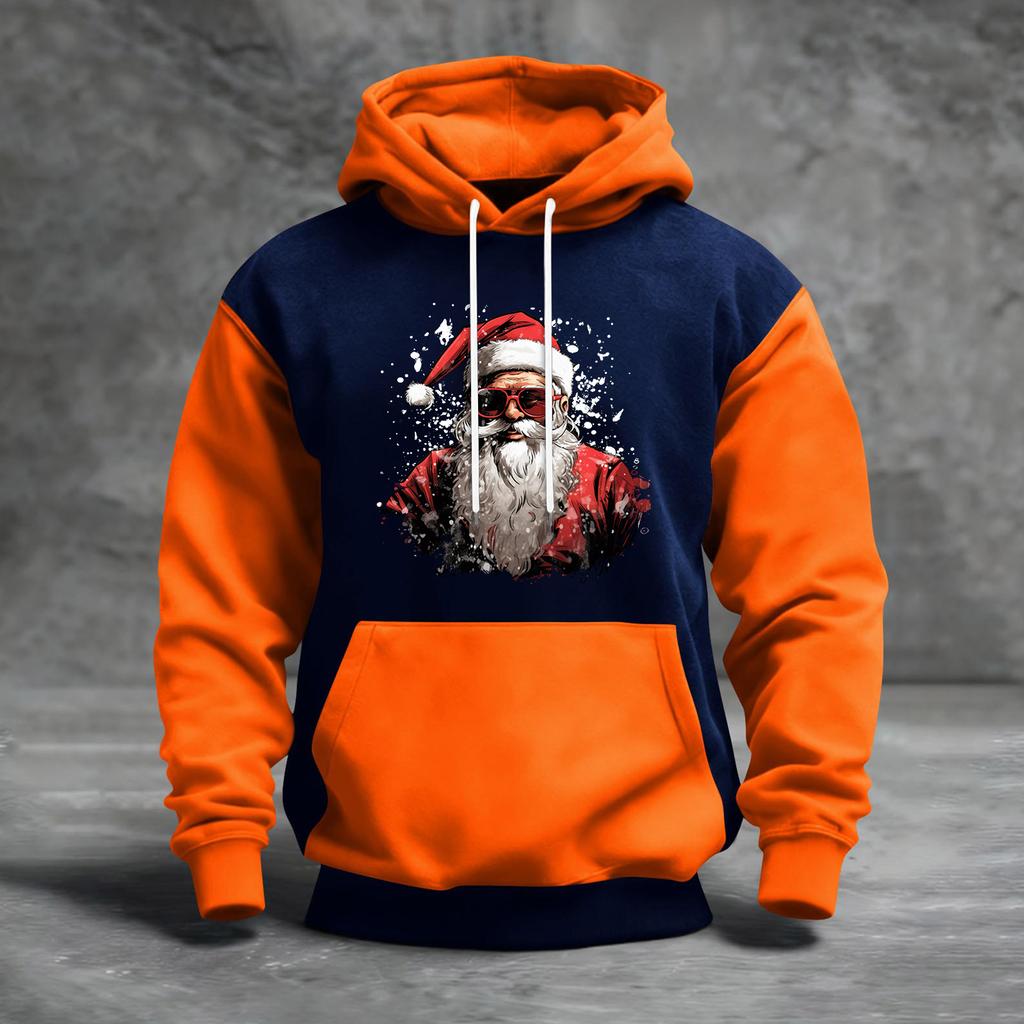 Men's Christmas Print Color Block Hooded Casual Sports Comfort Sweatshirt