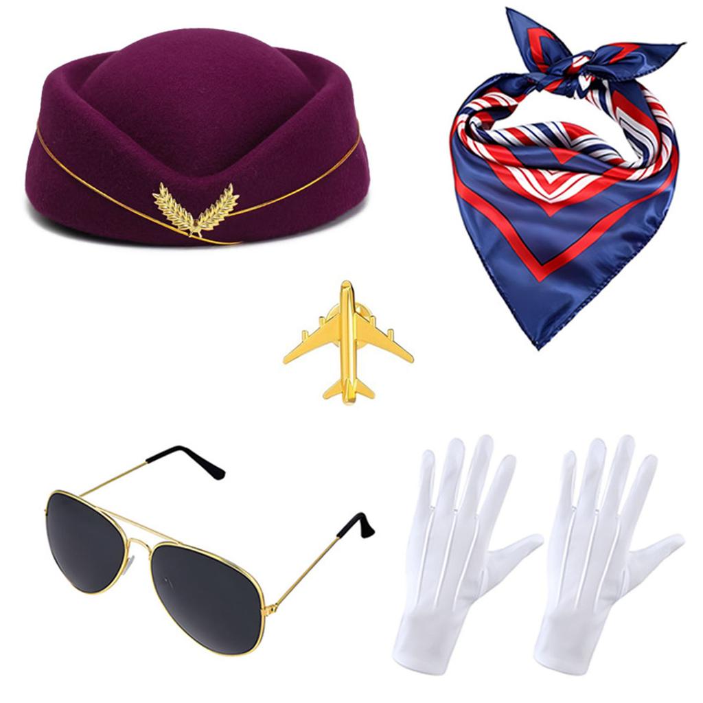 Pilot Cosplay Outfit Kit Kapitänsmütze Erwachsene Rollenspielausrüstung Eleganter Stewardess-Look für Festivalanlass