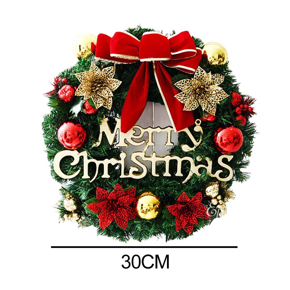 Christmas Artificial Wreath 30cm Front Door Wall Hanging Rattan Wreath with Bowknot Jingle Holiday P