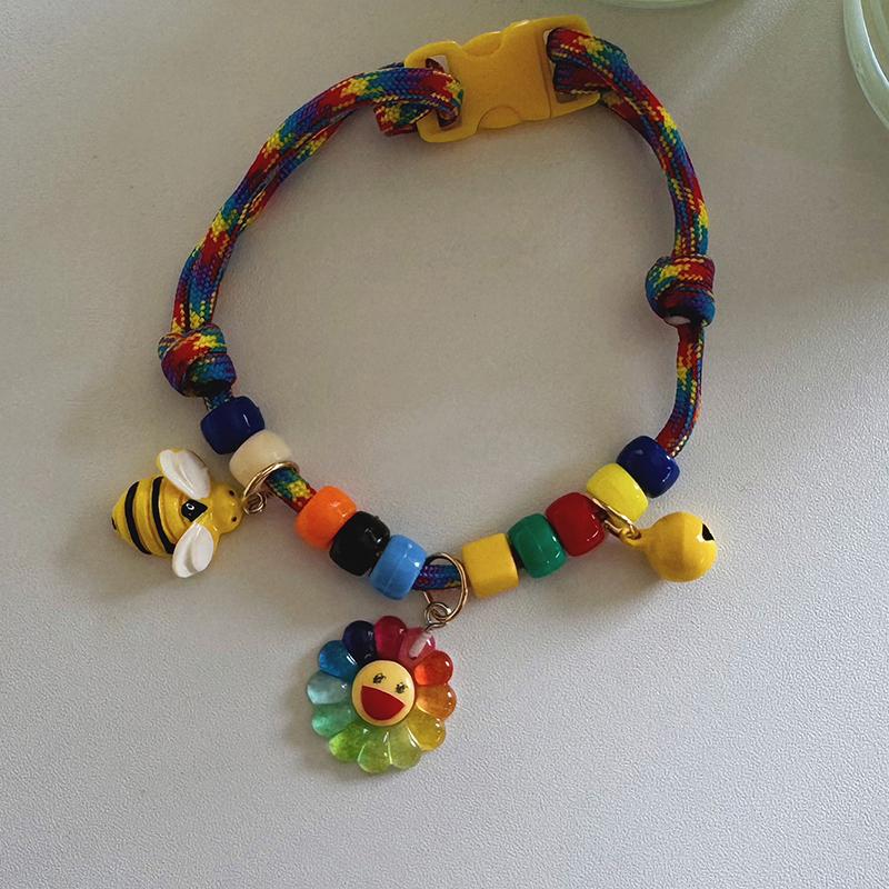 Pet Dog And Cat Collar Color Contrast Woven Summer Fresh Adjustable Love Smiley Face Necklace