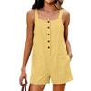 Womens Linen Sleeveless Romper Button Front Loose Fit Wide Strap Casual Beach Vacation Jumpsuit with Pockets
