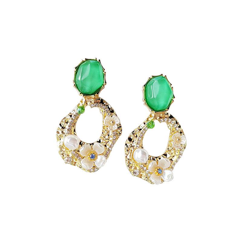 925 Court Style Diamond-Set Flower Geometric Earrings Fashion Temperament Light Luxury Stud Earrings Personalized Design Earrings