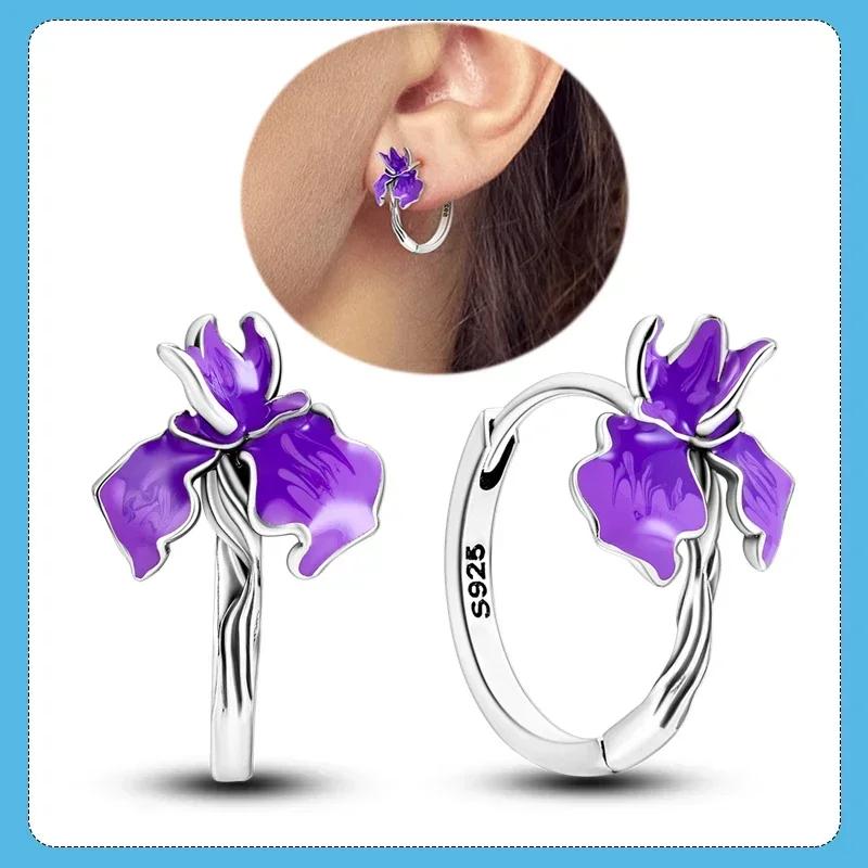 925 Silver Love Feather Moon Star Heart Earrings Fit Original Charms Hoop for Women Girls Stud Earring Jewelry Gifts