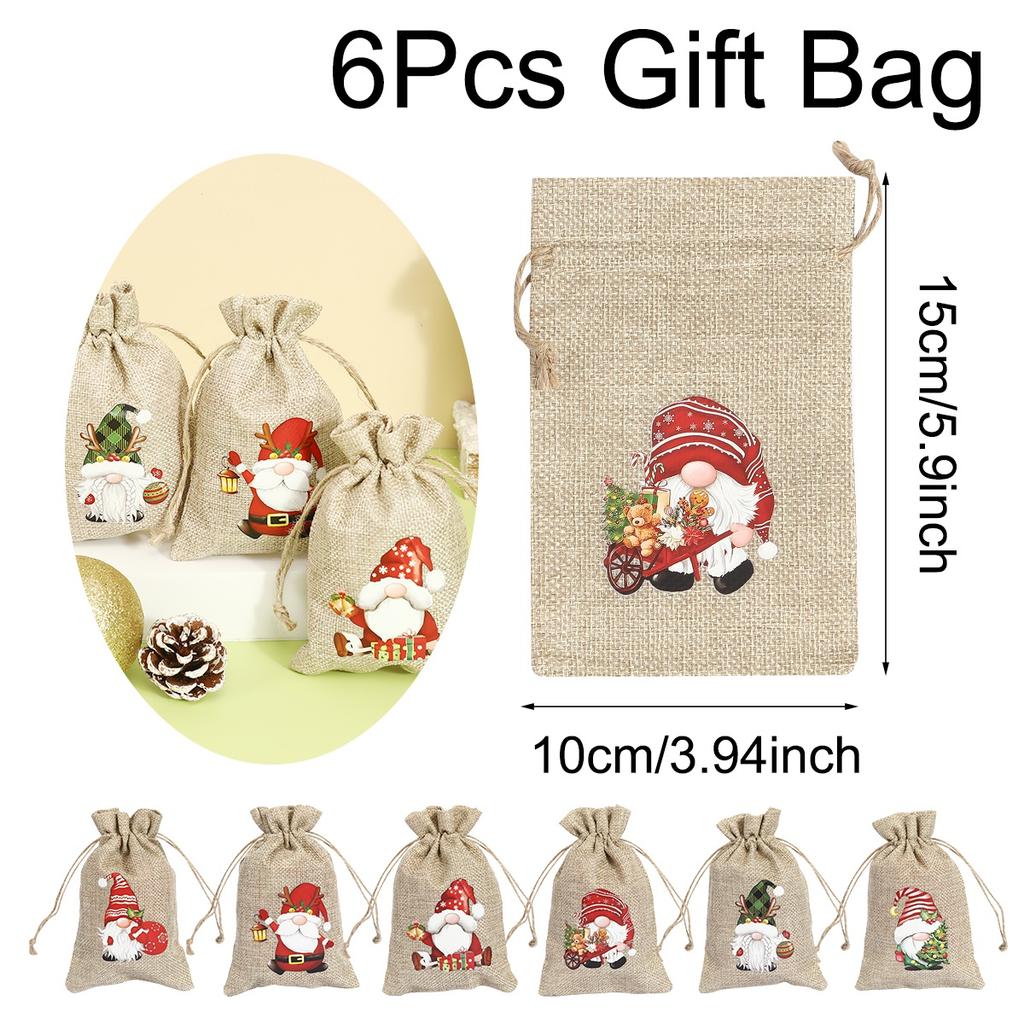 6pcs Linen Cotton Gifts Candy Bag Merry Christmas Decor For Home 2026 Xmas Navidad Natal Noel Gifts New Year 2026 Packing Bag