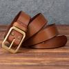 Belt Men's Leather Pin Buckle Pure Cowhide Copper Buckle Vintage Distressed Workwear Belt Soft and Durable Pure Cowhide Trouser Belt