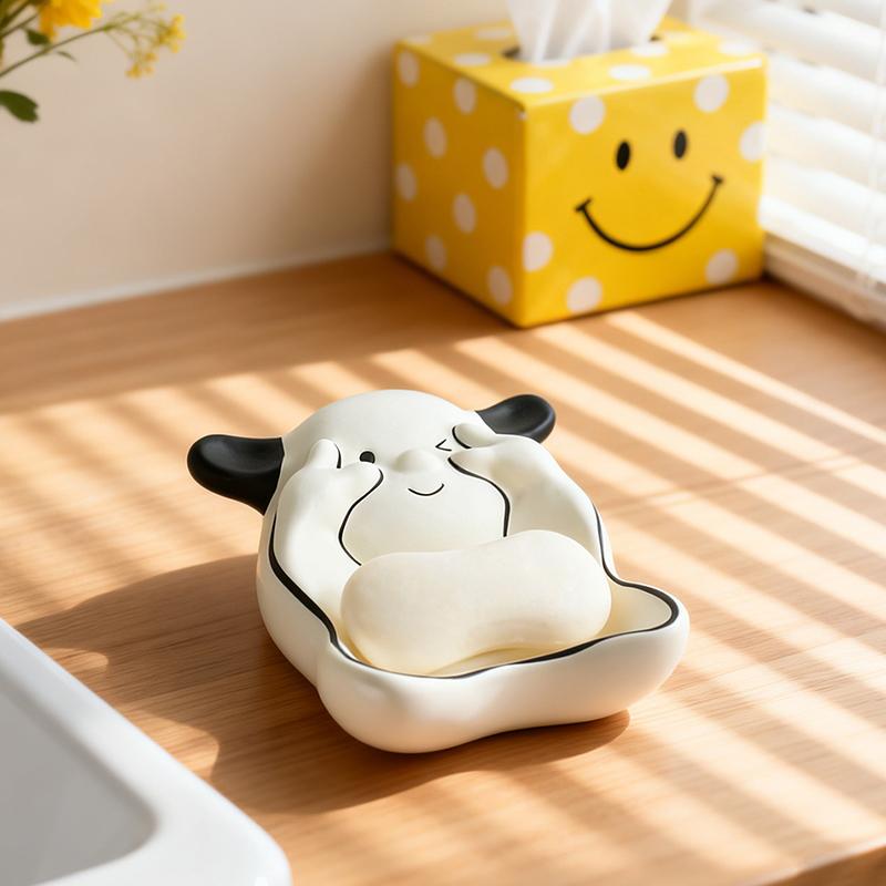 Cute Dog Shaped Resin Soap Dish Cartoon Puppy Holder with Drainage for Bathroom Sink Shower Home Indoor Bathroom Decoration