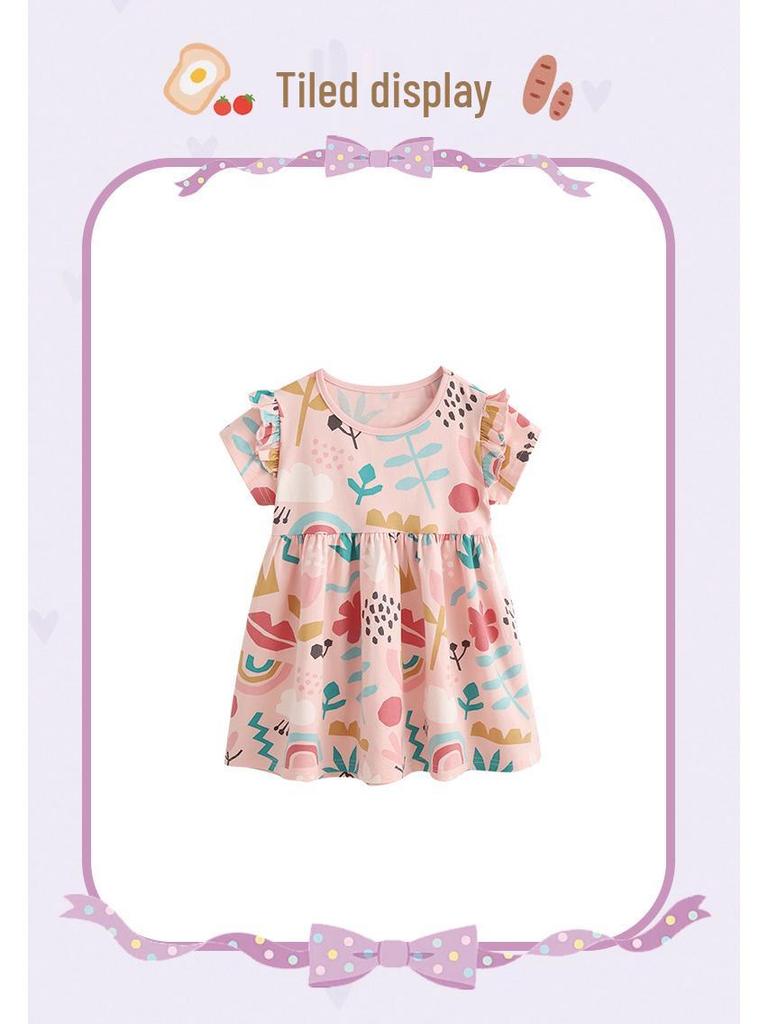 Malwee Girls' Summer Princess Dress - Cute Round Neck, Short Sleeve, European & American Style