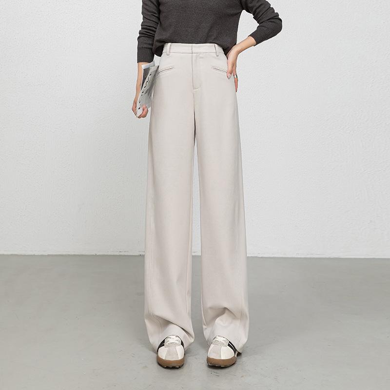 1116 Autumn Casual Pants Mopping Wide-leg Pants Commuting Fashion Casual High-waisted Yuppie Pants Versatile Suit Wool Tencel