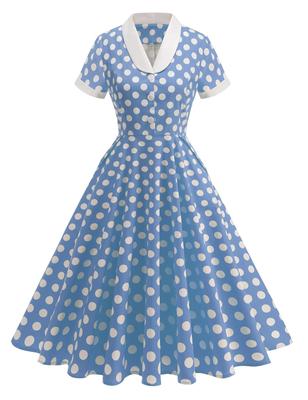 Summer Polka Dot Party Retro 50s Rockabilly Swing Perfect for or Casual Size XL Women's A-Line Knee-Length Dress, Dress, Commuting, School, Wear,