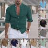 Camicia da uomo T-shirt stampata a righe in cotone e lino alla moda da uomo Camicia casual a maniche lunghe ampia