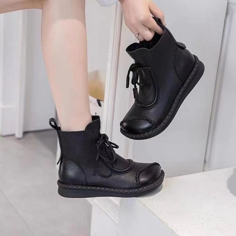 Short boots women's winter women's two cotton flat-bottomed non-slip women's shoes soft leather mother shoes velvet boots