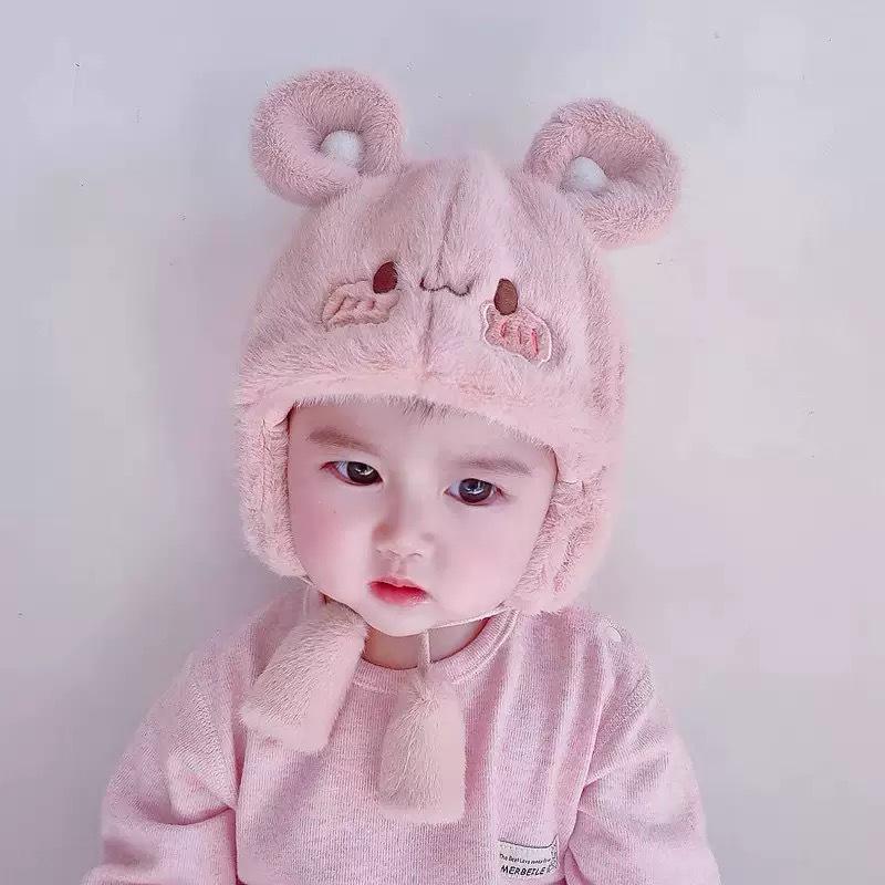 Unisex Baby Plush Ear Protection Hat - Cute & Warm Autumn/Winter Children s Pullover Hat One Size розовый