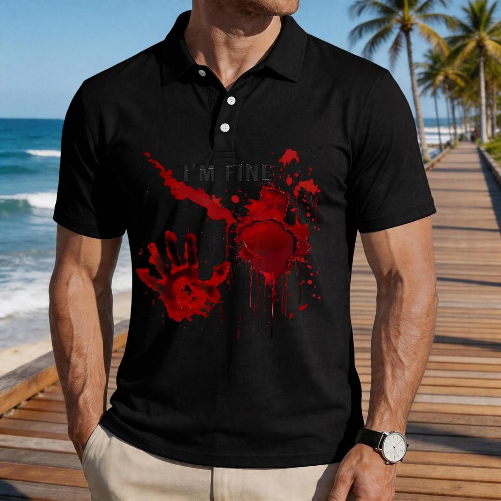 Men's Casual Short Sleeve Polo Shirt with Graphic Print Loose Fit Lightweight Comfortable Summer Top for Everyday Wear