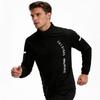 Herren Langarm Viertel-Reißverschluss Pullover Leichte Sportoberteil mit vertikalem gedrucktem Buchstaben-Design für Laufen Training Fitness