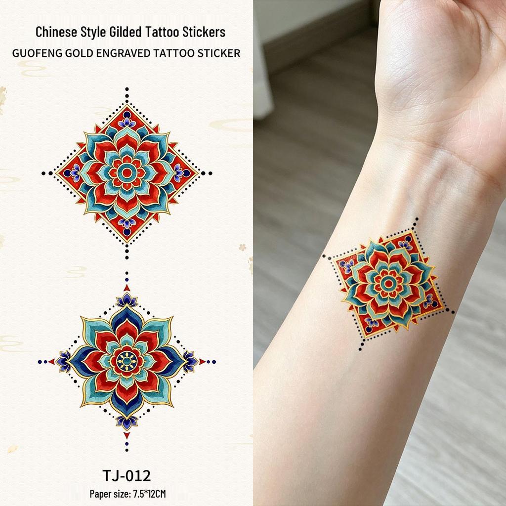 Chinese Style Waterproof Phoenix & Koi Tattoo Sticker - Long-lasting, Aesthetic Dunhuang Design for Arm & Collarbone