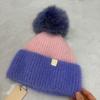 Double-layer rabbit plush knitted hat women's autumn and winter double-layer warm color matching versatile pile hat fox hairball hat