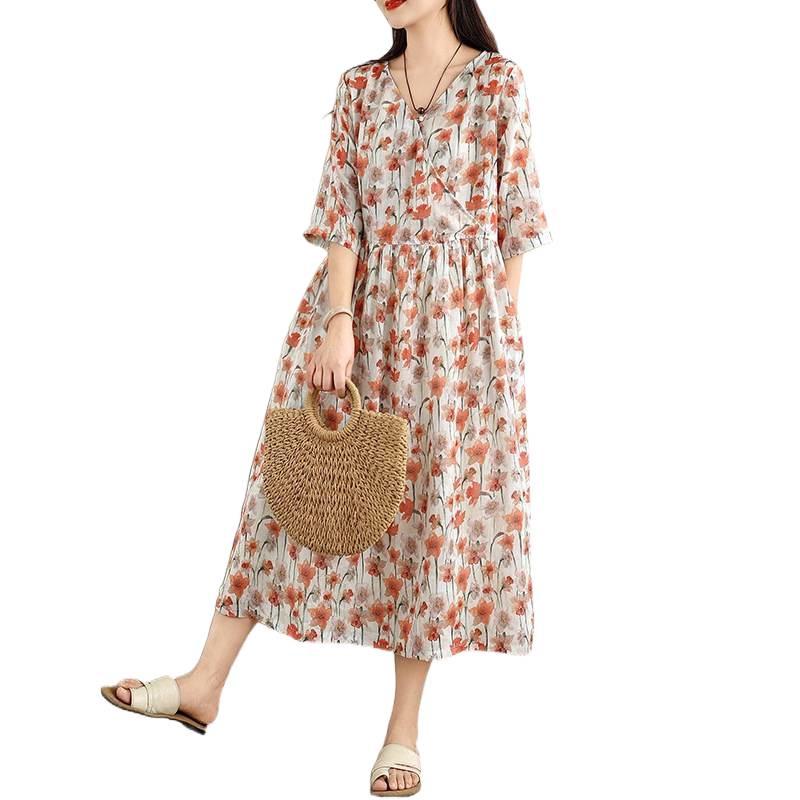 2026 Retro-Blumenmuster Sommerkleid - Elegantes langes Damenkleid