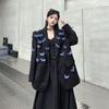 Niche Design Shiny Detachable Butterfly Black Blazer for Women Spring Autumn Loose Padded Shoulder Casual Suit Outerwear