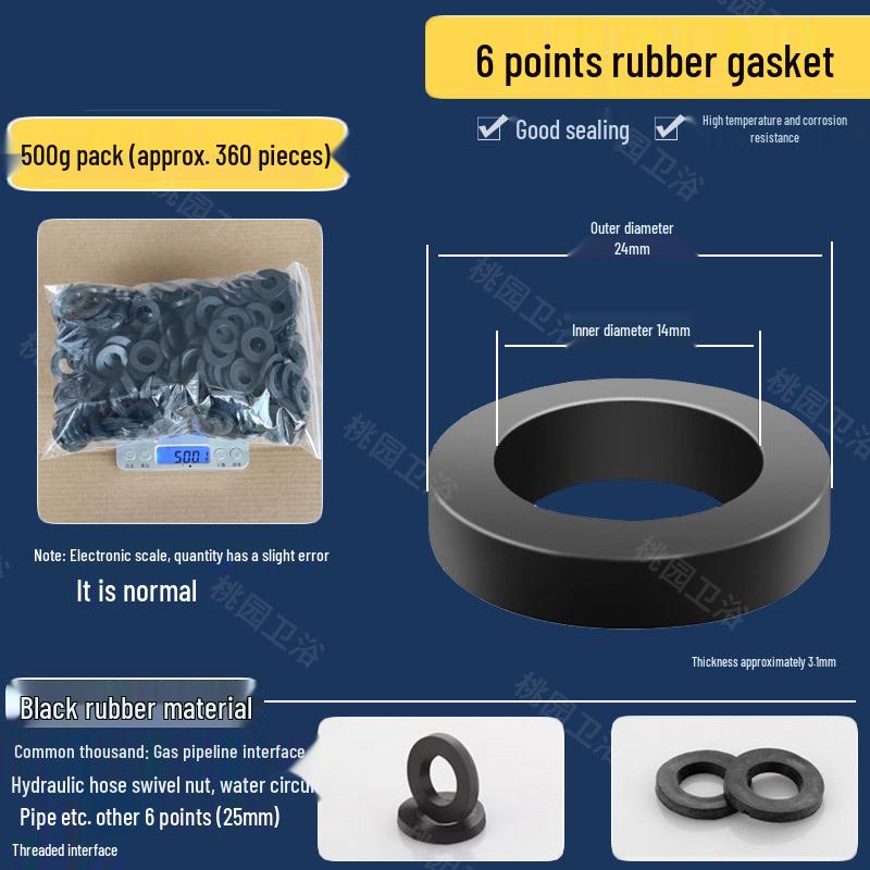 Rubber Flat Washer Set: Waterproof Pads for Shower Hoses and Faucets - Sizes 3/8", 1/2", 3/4", 1