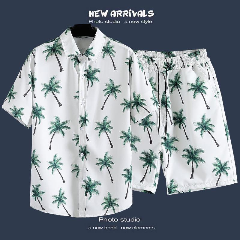 Men's Hawaiian Style Floral Summer Short Sleeve Shirt & Shorts Set