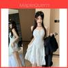 White Strap Dress Summer Knit Fabric Sleeveless Waist Short Skirt For Women