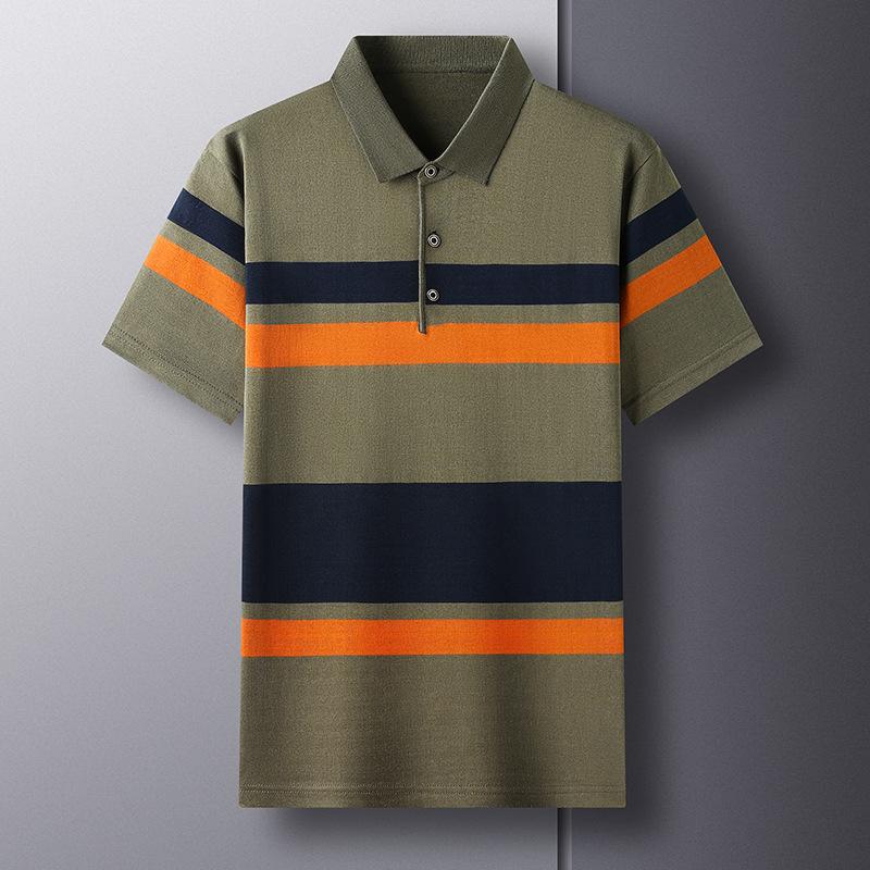 Polo pentru bărbați casual cu fir în dungi cu rever prietenos cu pielea, tricou cu mânecă scurtă, cămașă de bază