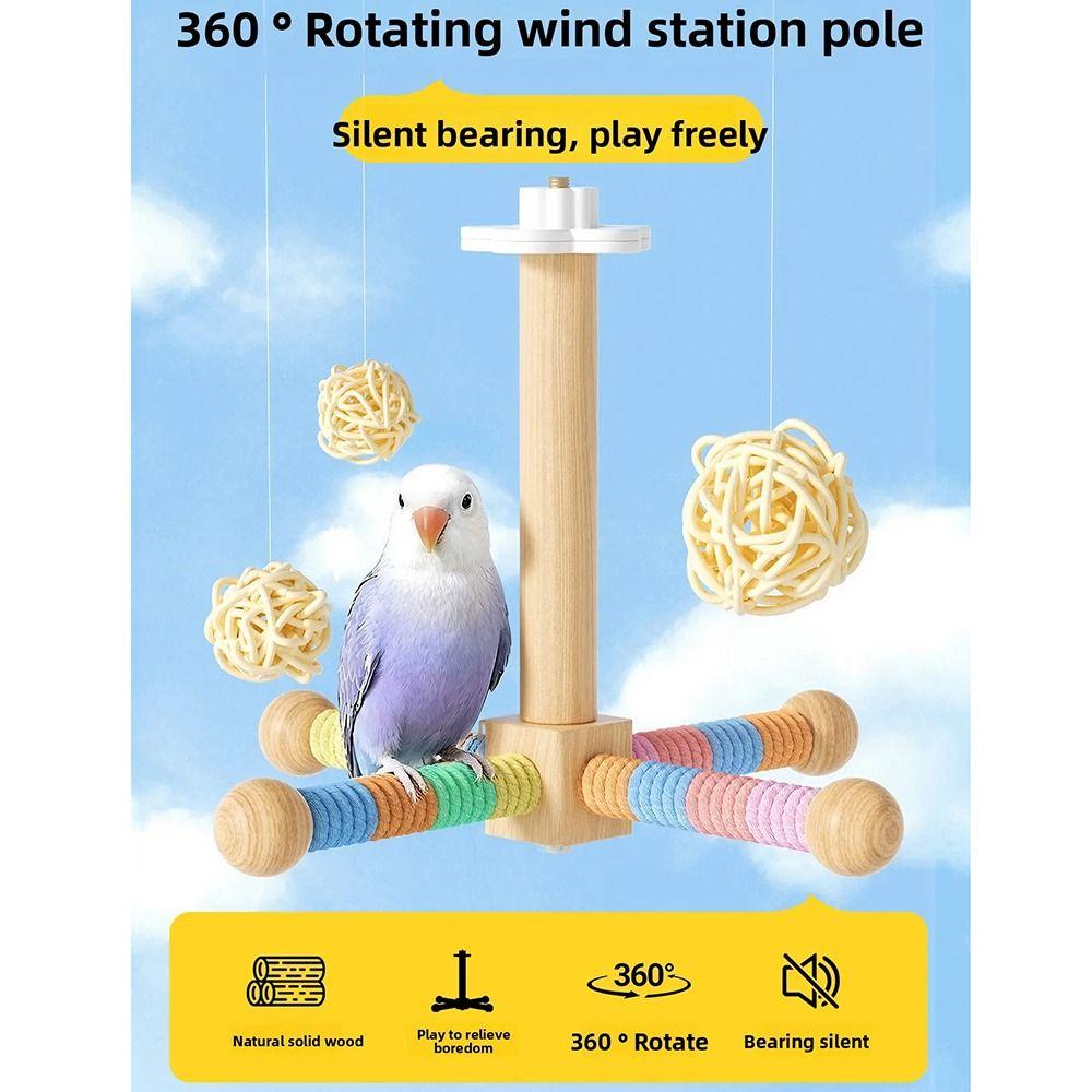 360° Rotatable Rotating Windmill Bird Perch Colorful Design Chew-Proof Construction Parrot Play Rack Easy Assemble