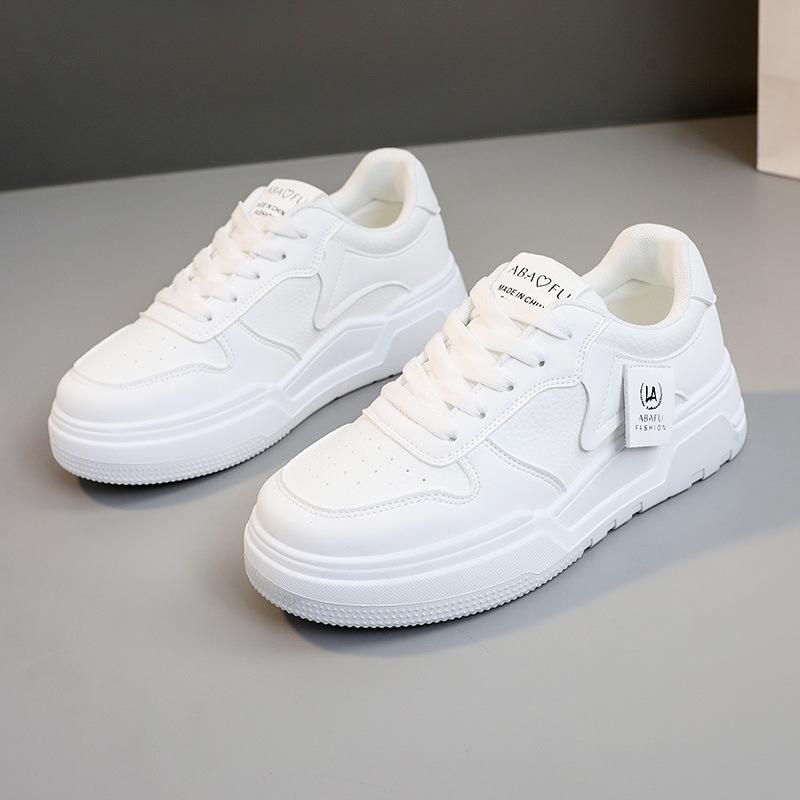 

[Customized] RD6505 new 2025 breathable board shoes leather surface matching versatile thick sole heightening women s shoes sports trend 35