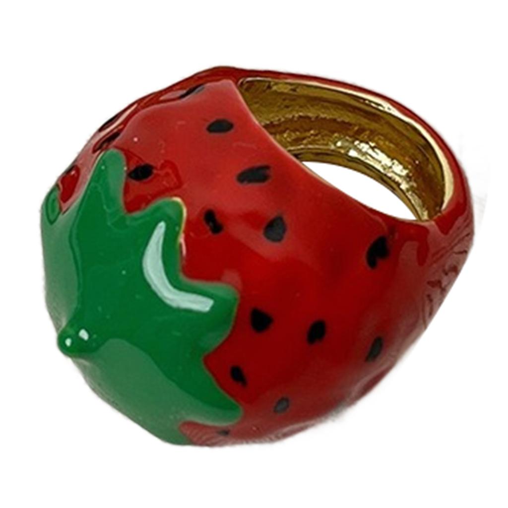 Unique Enamel Strawberry/Apples Ring Colorful Finger Ring Lightweight Jewelry for Fashionable Women and Parties