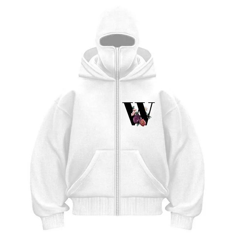 Hip Hop Double Hat Zipper Hoodie Balaclava Hooded Jacket High Street Fashion Letter Print Autumn Winter