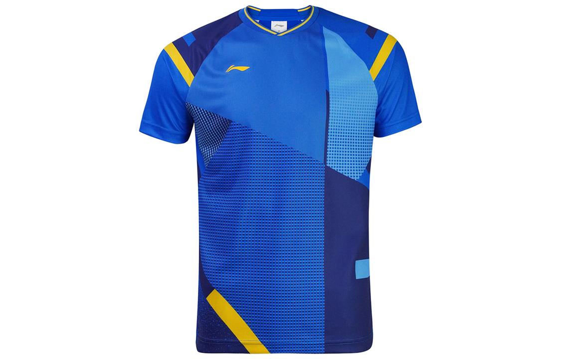 Li Ning T Shirts Men s Blue V Neck Moderate Straight Fit AAYR011-3 M