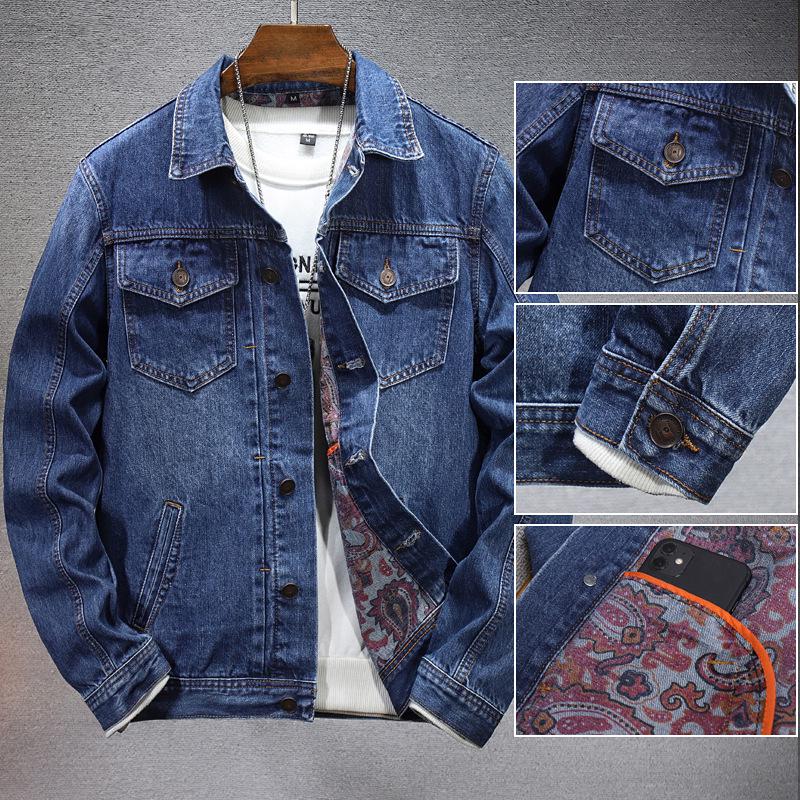 

Men s Korean Style Versatile Printed Denim Jacket - Autumn/Winter 2024 Collection in Washed Blue 2XL