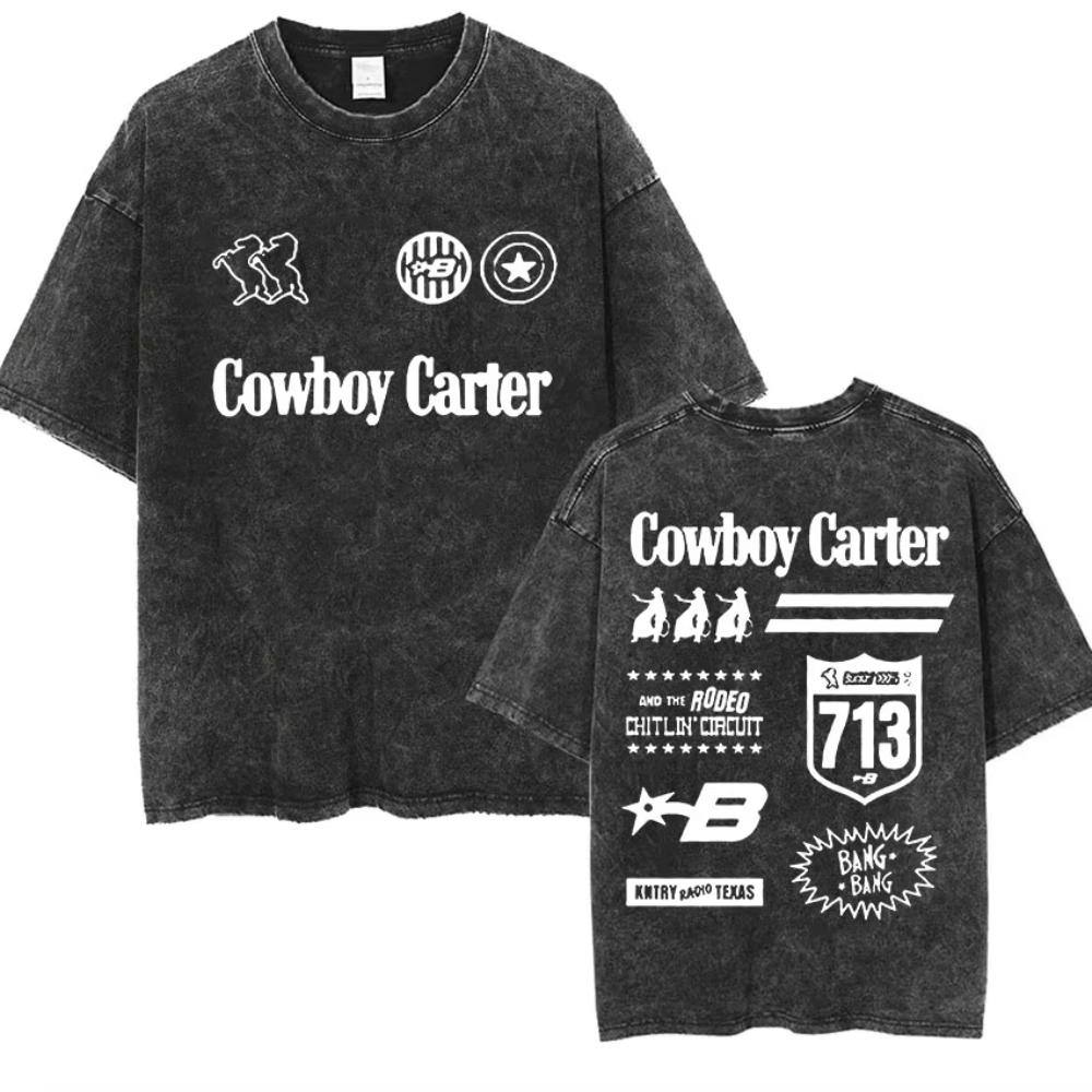 Cowboy Carter Beyonce Tour Vintage Washed T Shirts Men Women Hip Hop Harajuku Oversized Tshirt Summer Clothing Cotton Tees
