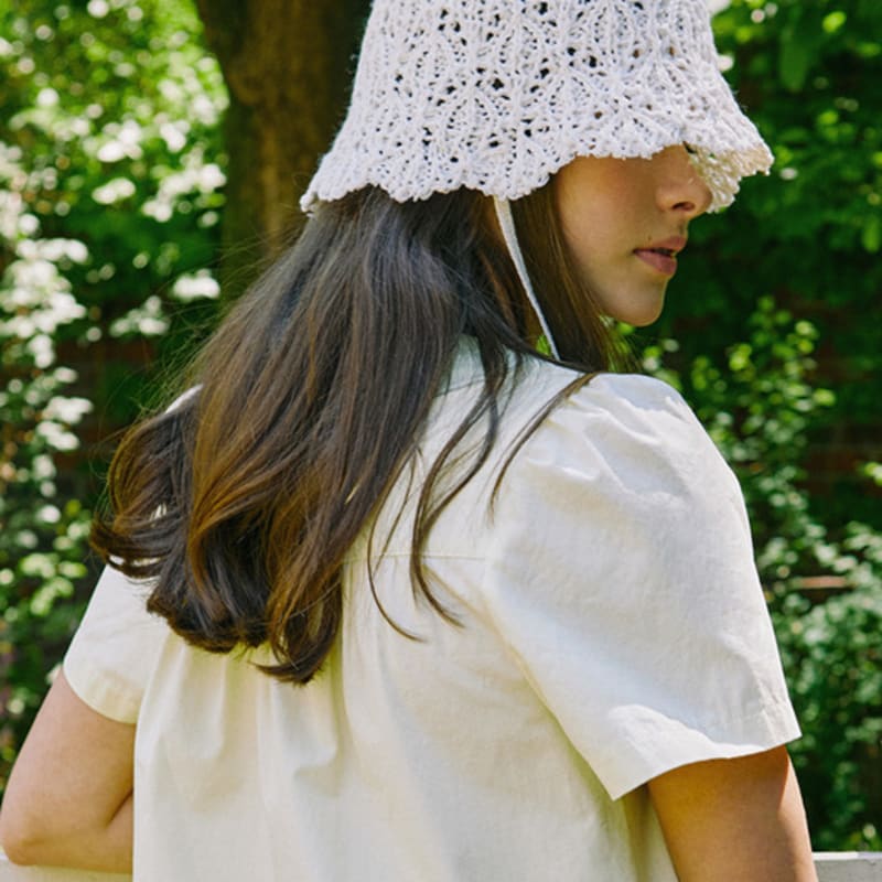 NONLOCAL Strap Paper Knit Bucket Hat - Ivory