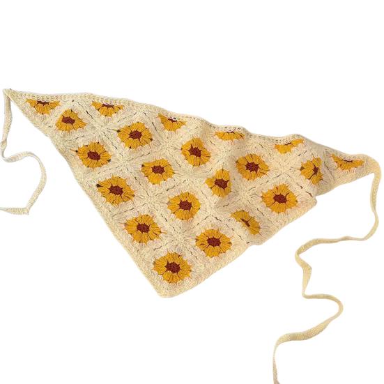 Headscarf French Retro Style Embroidery Flower Pattern Headband Hollow Design Breathable Elastic Hair H
