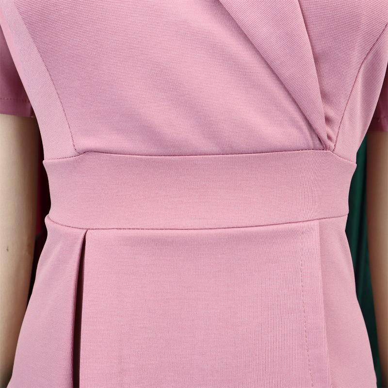 Übergröße Damen Kurzarm Rüschen Farbblock Hoher Bund Bodycon Midi Kleid
