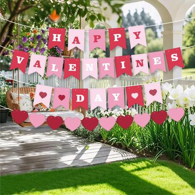 Valentine's Day Pink Heart Banner with Flower Décor