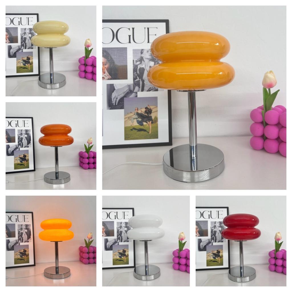 Lampada da tavolo in vetro Macaron, dimmerabile tricromatica, lampade per l'atmosfera del soggiorno, protezione degli occhi, luce notturna, decorazione per il comodino della camera da letto della ragazza