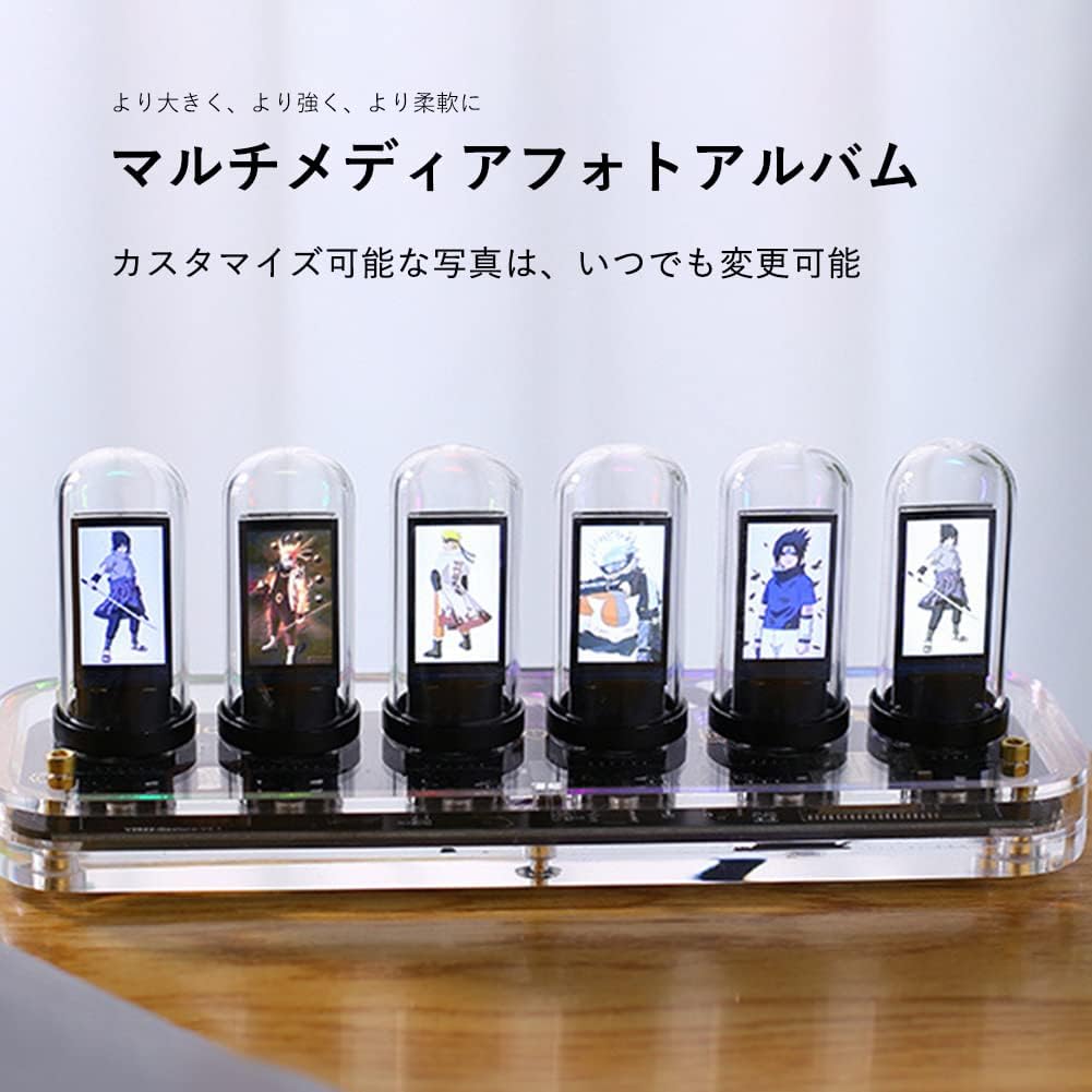 RGB Full Color LED Digital Clock, Nixie Tube Style Table Clock, WIFI Connectivity, Photo Display, Smartphone Settings, Retro Modern Design, Table
