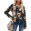 Women's Fashionable Loose-Fit V-Neck Long-Sleeved T-Shirt Christmas Print Pullover