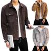 Autumn Winter Cargo Coat Lapel Long Sleeve Solid Color Suede Jacket with Pockets Buttons Closure Men Casual Outwear