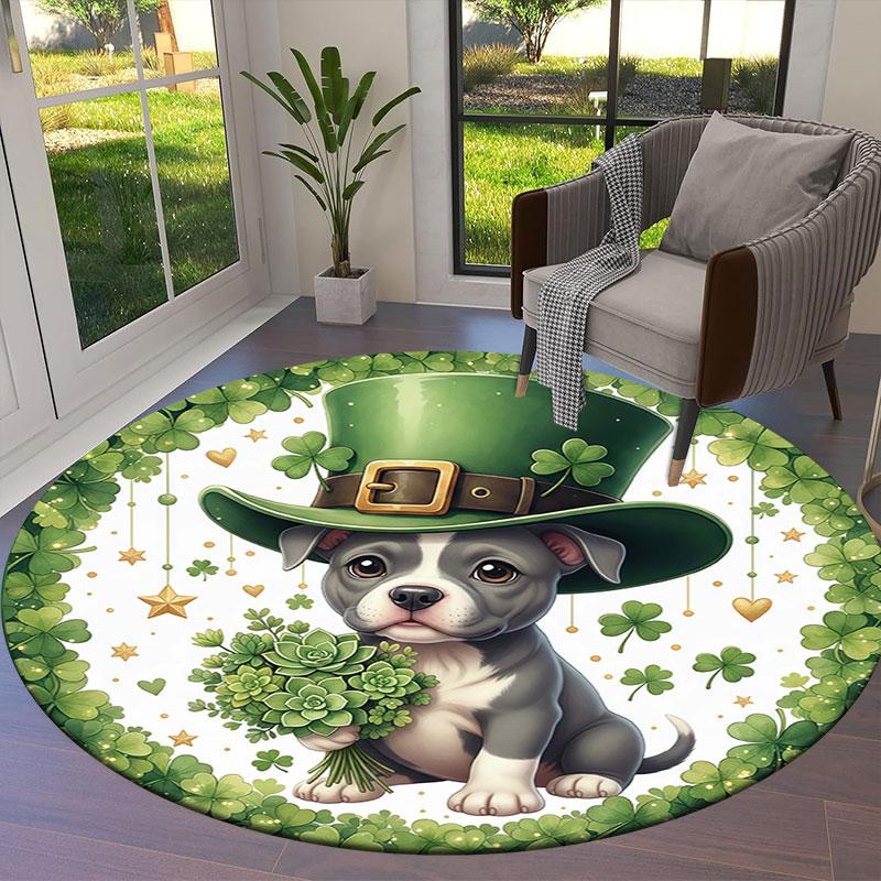 Green Festival Round Area Rug,Carpet Rug for Living Room Bedroom Sofa Playroom Decor,Non slip Floor Mat