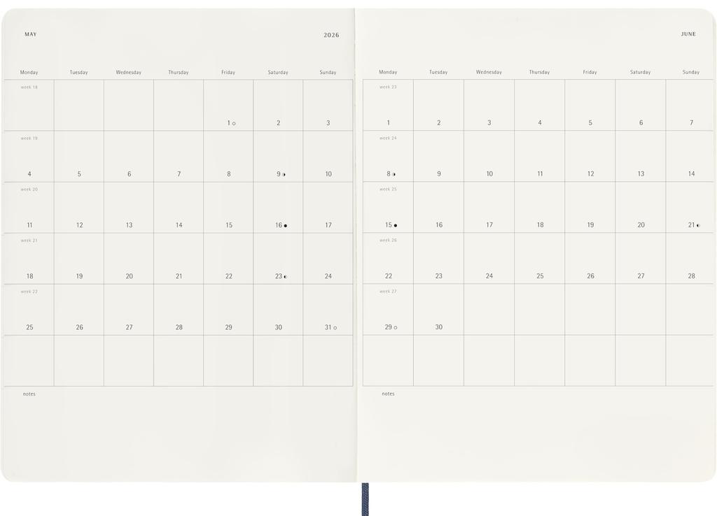 Moleskine 2026 Planner, January Start, 12-Month Weekly Diary, XL Size (19cm x 25cm), Soft Cover, Sapphire Blue, DSB2012WN4Y26